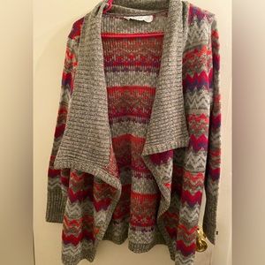 Maurices new without tags large gray and Aztec print waterfall cardigan